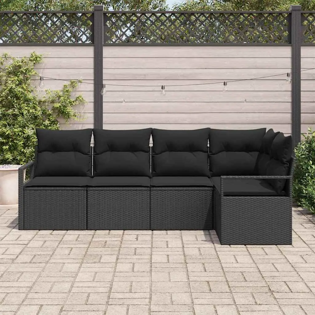 Garden Sofa Set Modular Outdoor Sectional 5 Piece Black Poly Rattan