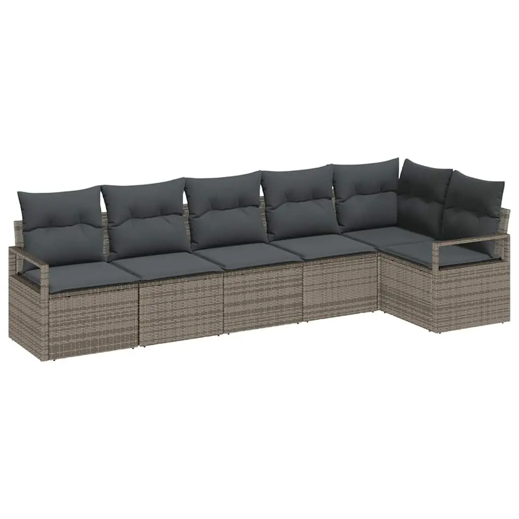 Outdoor Garden Sofa Set 6 Piece Grey Poly Rattan Modular Seating with Cushions