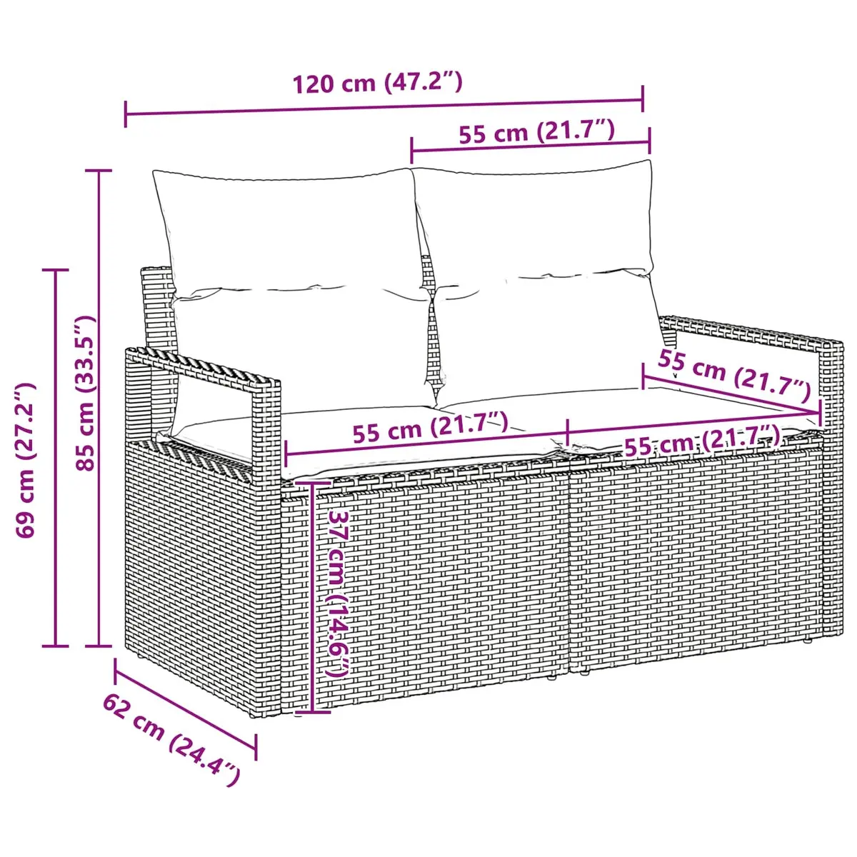 Outdoor Garden Sofa Set 6 Pieces Black Poly Rattan Modular Lounge Seating