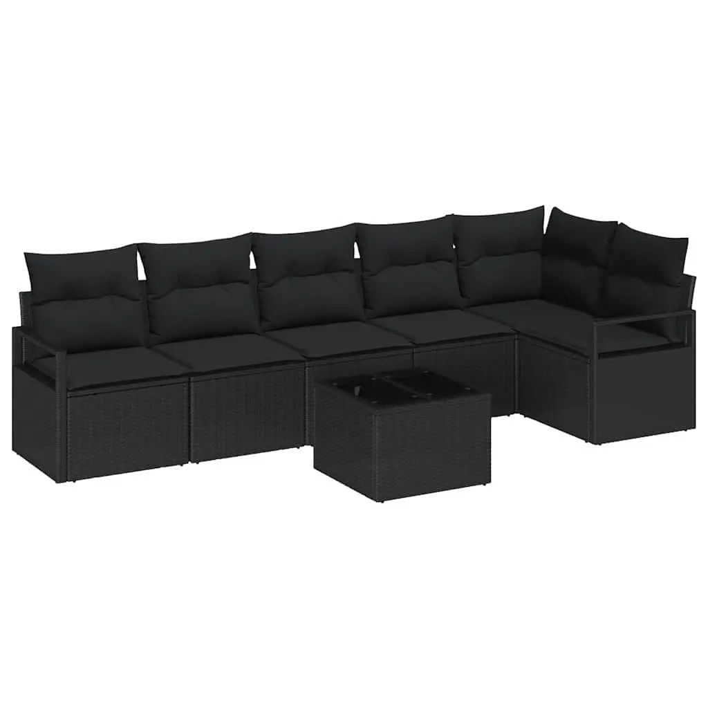 Outdoor Garden Sofa Set 7 Piece Black Poly Rattan Modular Seating Patio
