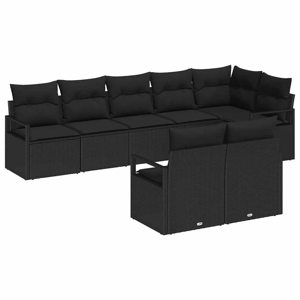 Modular Garden Sofa Set 8 Piece Outdoor Seating Black Poly Rattan Patio Furniture