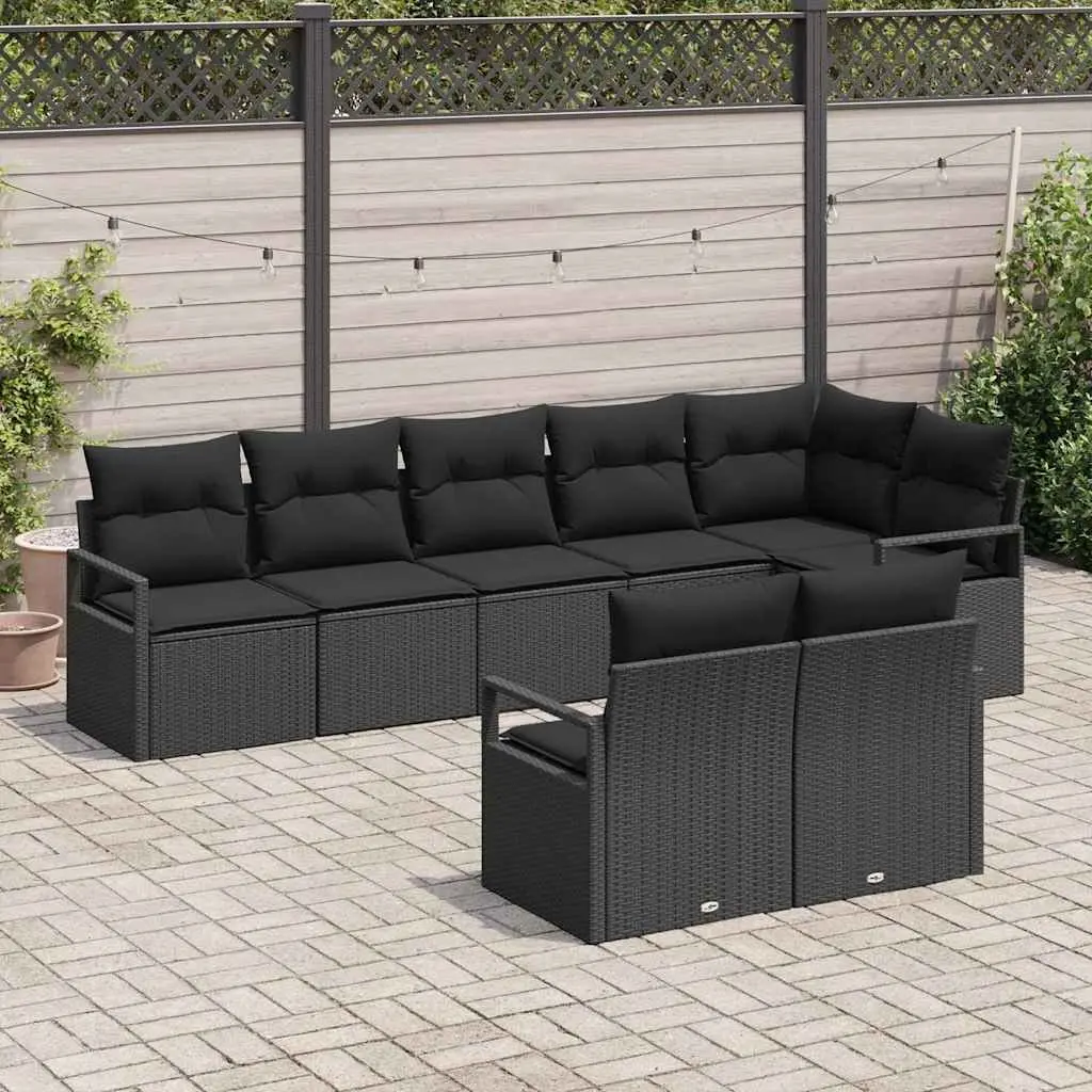 Modular Garden Sofa Set 8 Piece Outdoor Seating Black Poly Rattan Patio Furniture