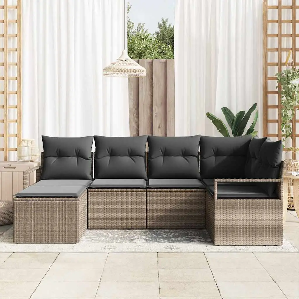 Outdoor Sofa Set Modular Garden Furniture 6 Piece Grey Poly Rattan