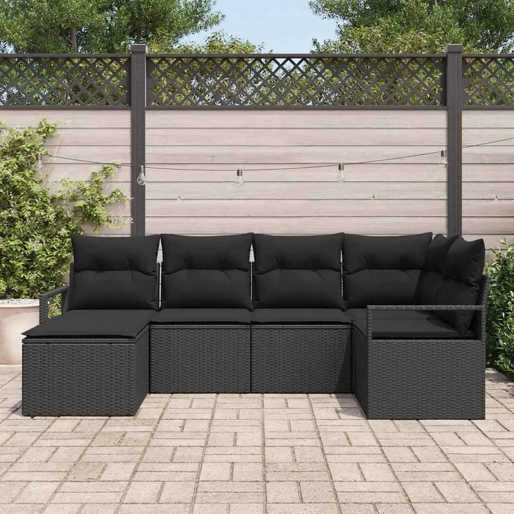 Outdoor Sofa Set 6 Pieces Modular Black Poly Rattan with Storage Cushion