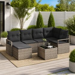 Outdoor Sofa Set 7 pcs Light Grey Poly Rattan Modular Garden Seating Storage