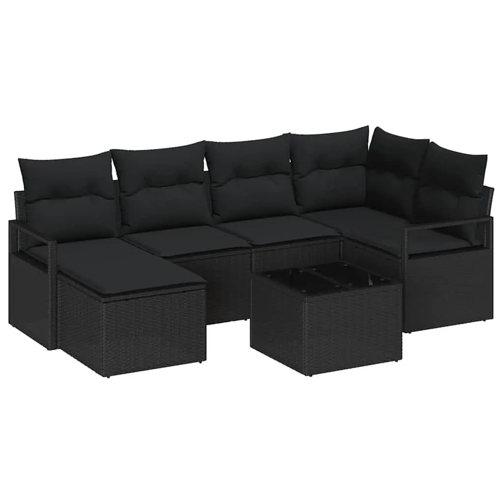 Outdoor Sofa Set Modular Seating 7 Piece Black Poly Rattan