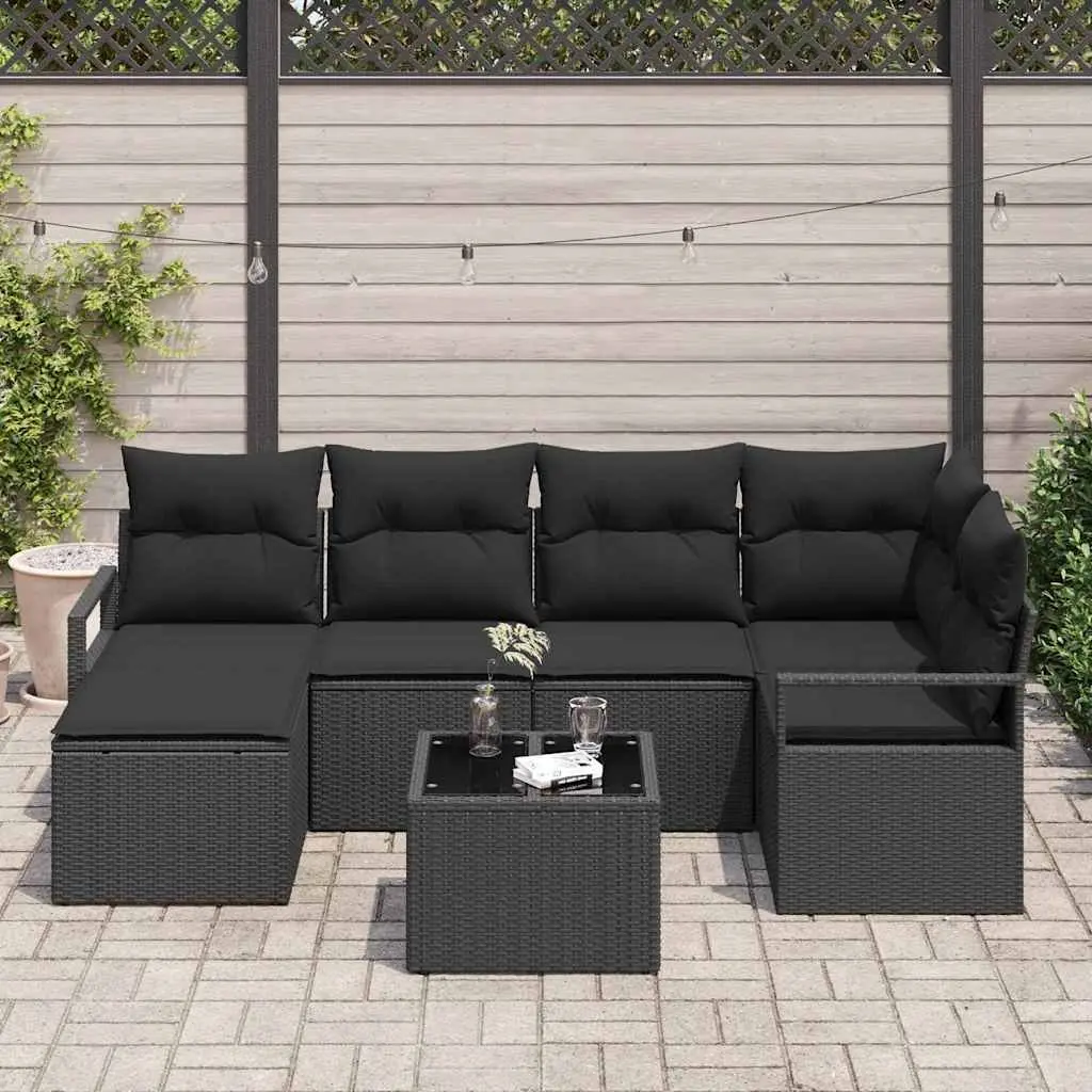 Outdoor Sofa Set Modular Seating 7 Piece Black Poly Rattan