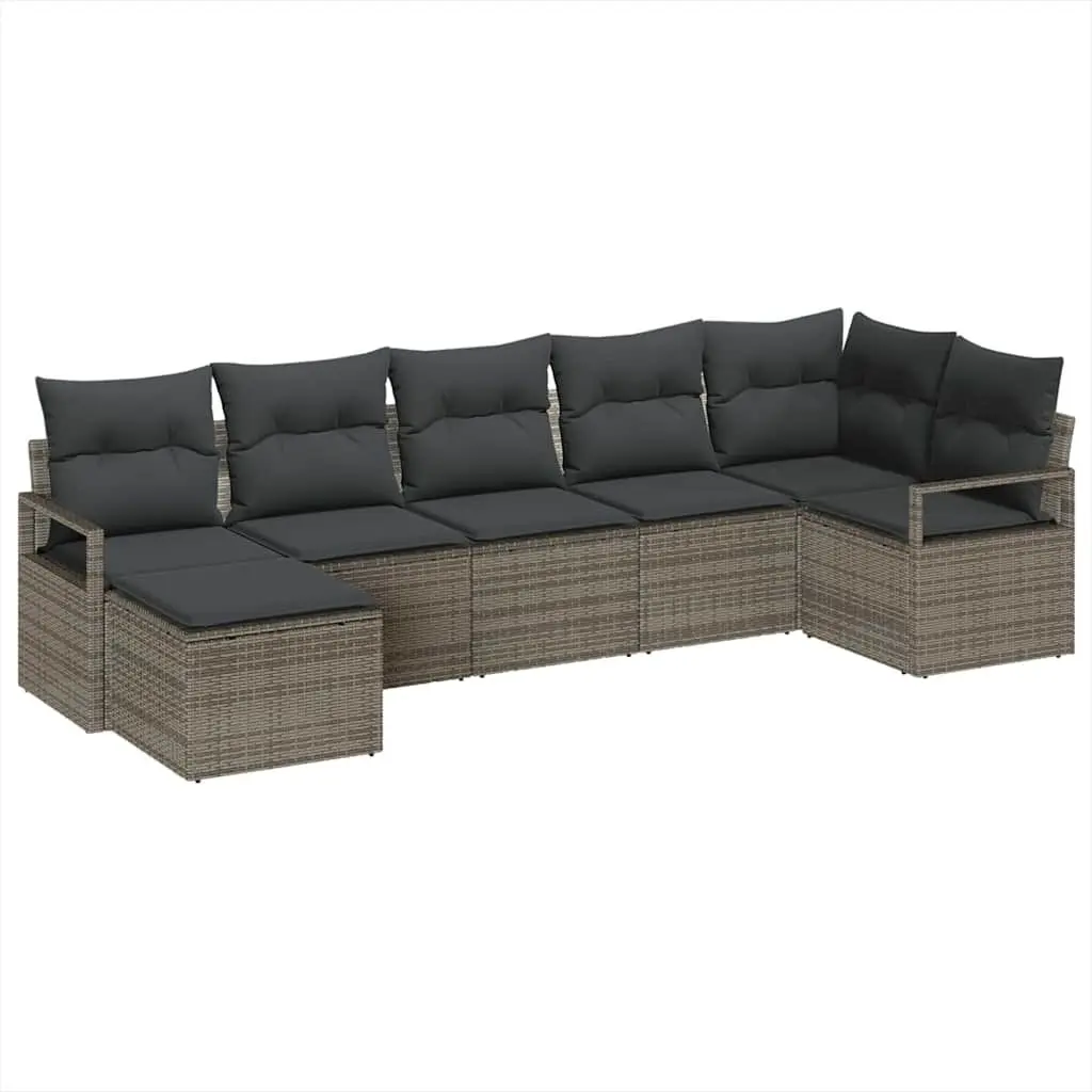 Outdoor Sofa Set 7 Piece Modular Garden Seating Grey Poly Rattan with Storage