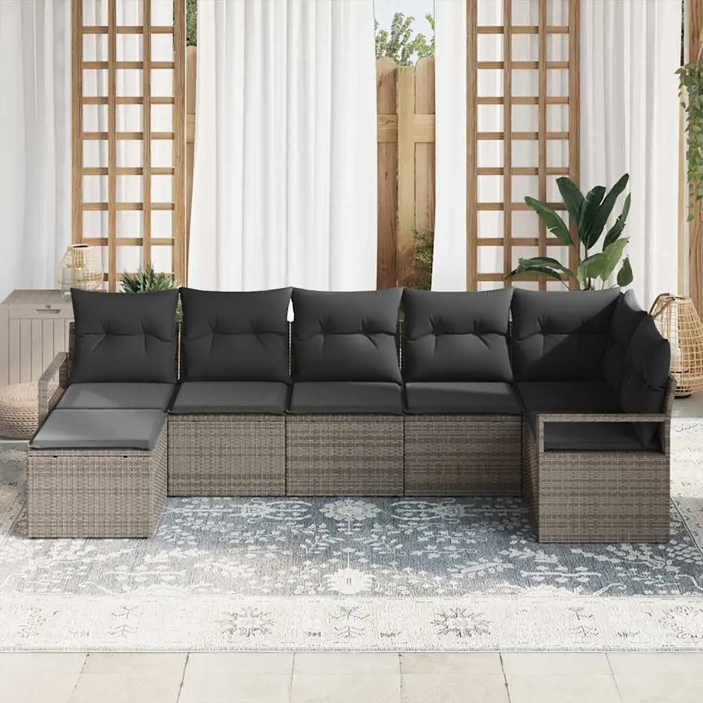 Outdoor Sofa Set 7 Piece Modular Garden Seating Grey Poly Rattan with Storage