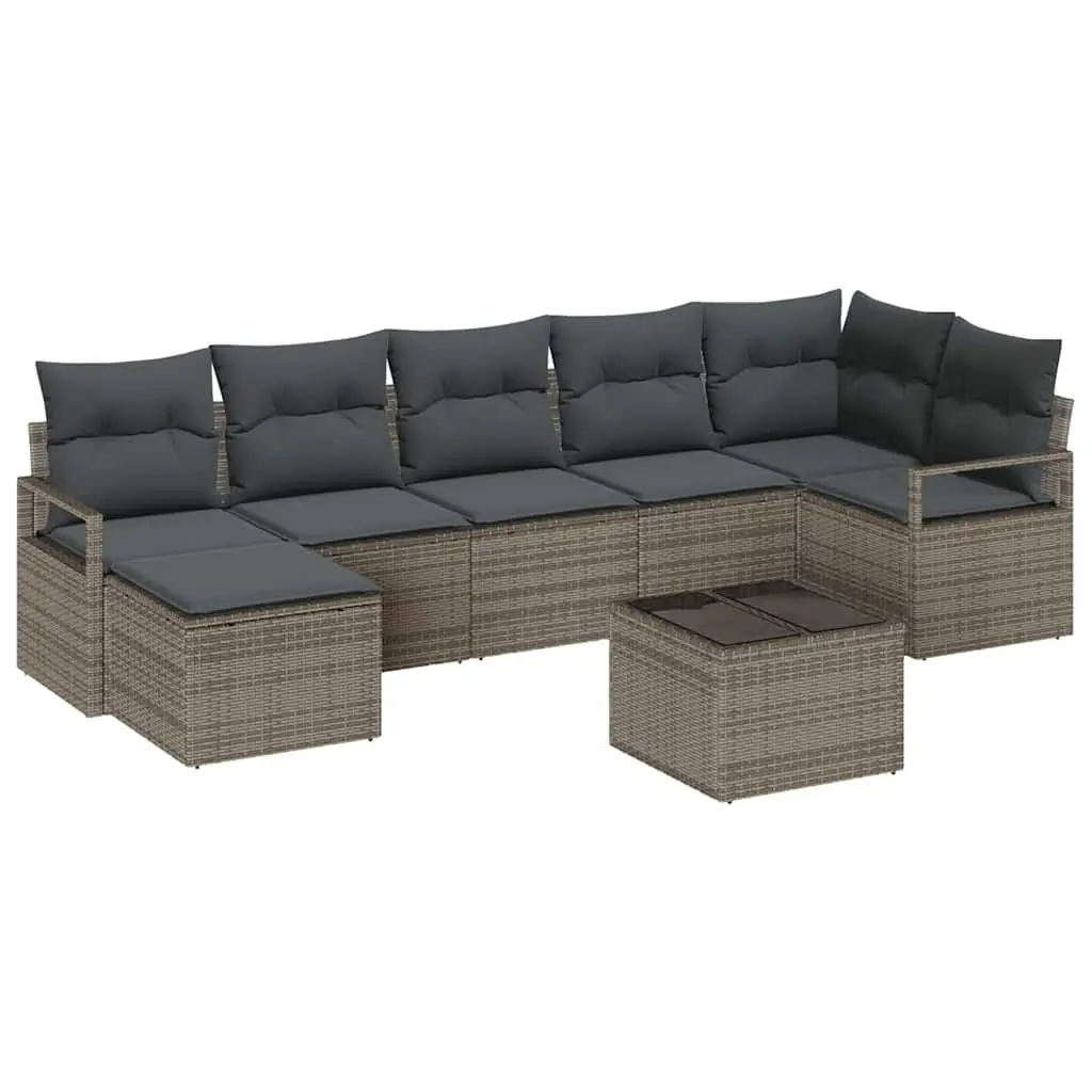 Outdoor Sofa Set 8 Pieces Light Grey Poly Rattan Modular Garden Seating with