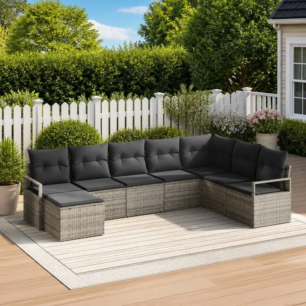 Outdoor Sofa Set Modular Garden Seating 8 Pieces Grey Poly Rattan