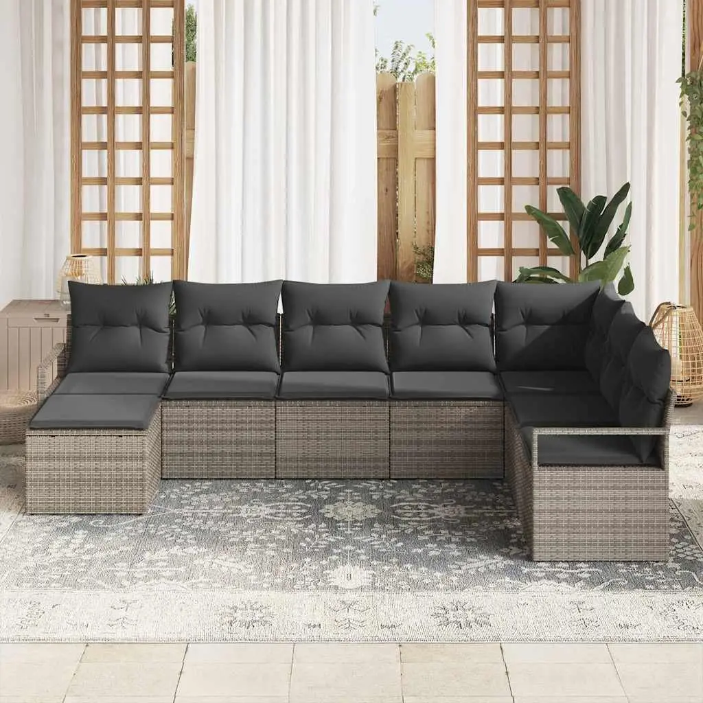 Outdoor Sofa Set Modular Garden Seating 8 Pieces Grey Poly Rattan