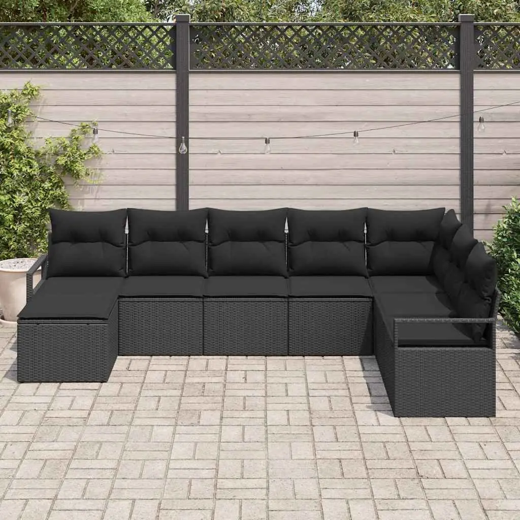 Outdoor Sofa Set 8 Pieces Black Poly Rattan Modular Garden Seating Storage