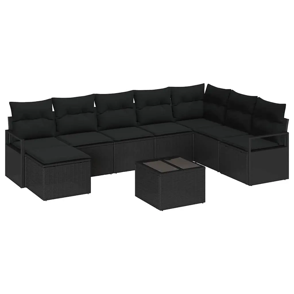 Outdoor Sofa Set 9 Piece Modular Garden Seating Black Poly Rattan with Storage
