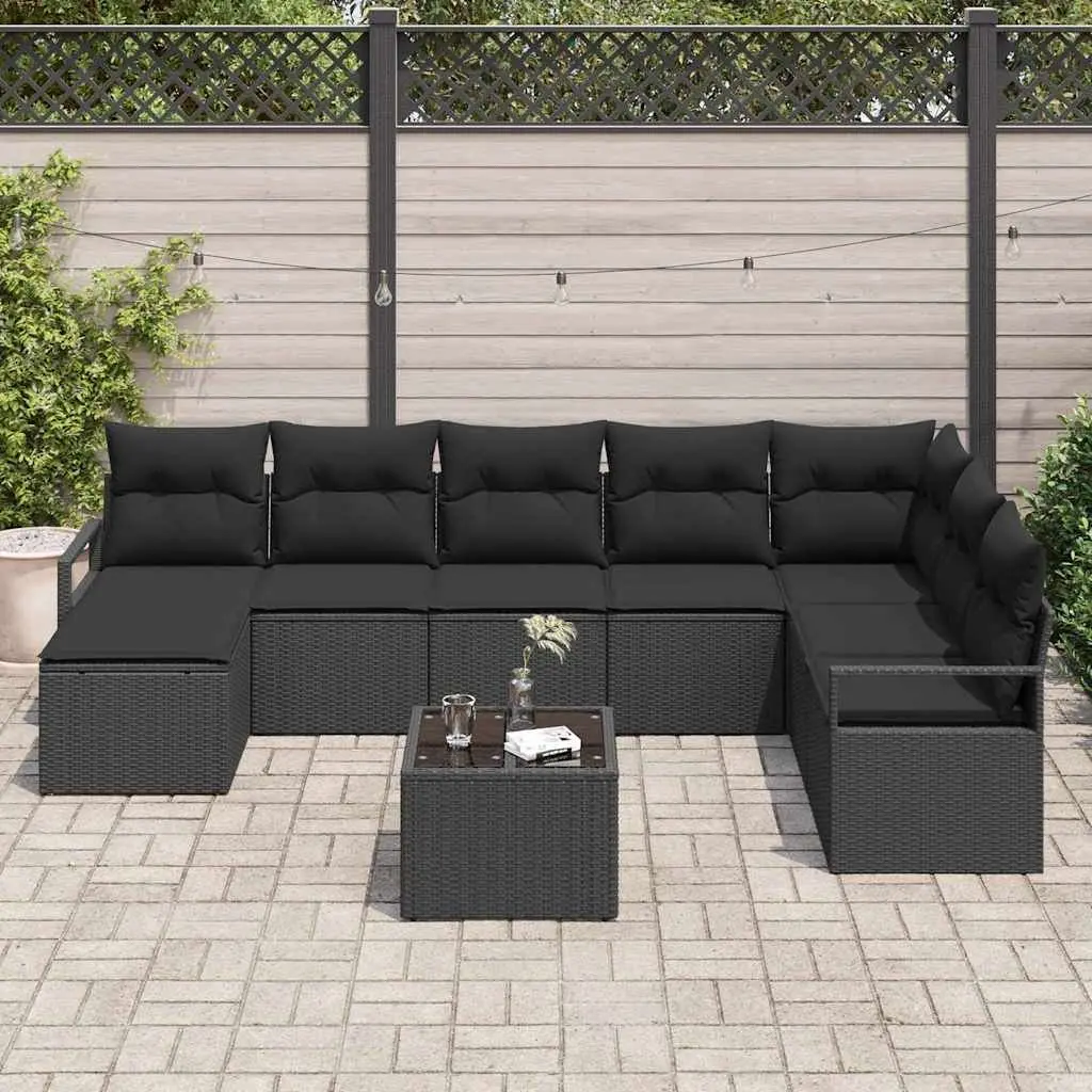 Outdoor Sofa Set 9 Piece Modular Garden Seating Black Poly Rattan with Storage