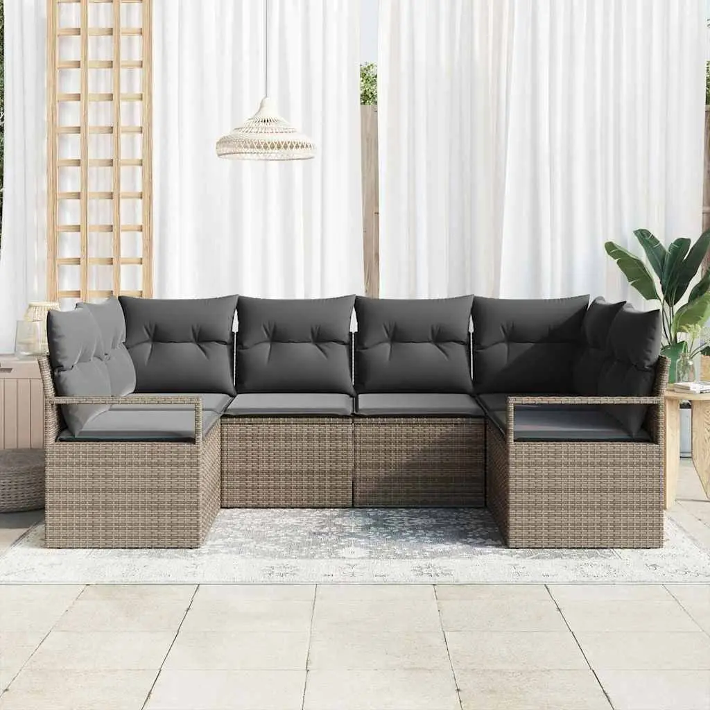 Garden Sofa Set Modular Outdoor Seating 6 Piece Grey Poly Rattan