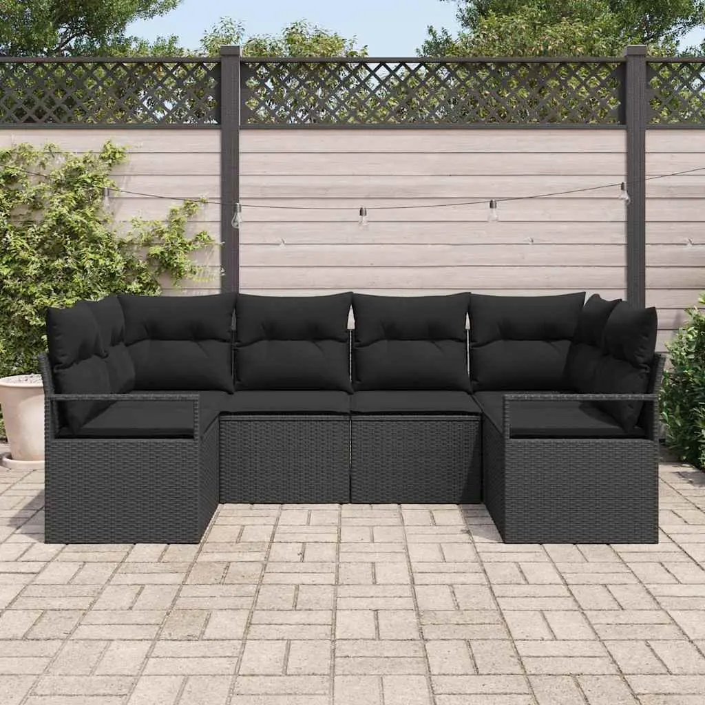 Outdoor Modular Sofa Set 6 Piece Black Poly Rattan Garden Patio Seating