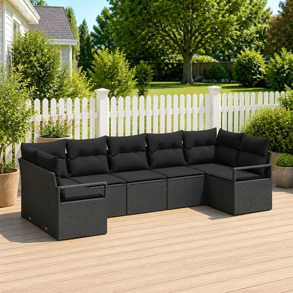 7 Piece Outdoor Garden Sofa Set Modular Patio Furniture Black Poly Rattan
