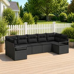 Outdoor Garden Sofa Set 7 Piece Modular Patio Furniture Black Poly Rattan