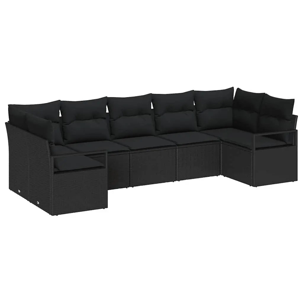 7 Piece Outdoor Garden Sofa Set Modular Patio Furniture Black Poly Rattan