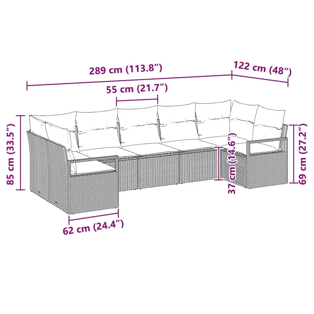 7 Piece Outdoor Garden Sofa Set Modular Patio Furniture Black Poly Rattan