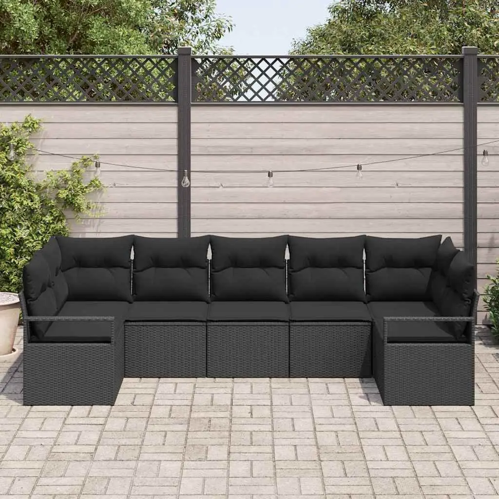 7 Piece Outdoor Garden Sofa Set Modular Patio Furniture Black Poly Rattan