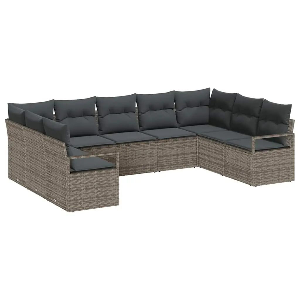 Garden Sofa Set 9 Piece Outdoor Seating Grey Poly Rattan Patio Furniture with Cushions