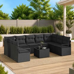 Comfortable 10-Piece Black Patio Sofa Set