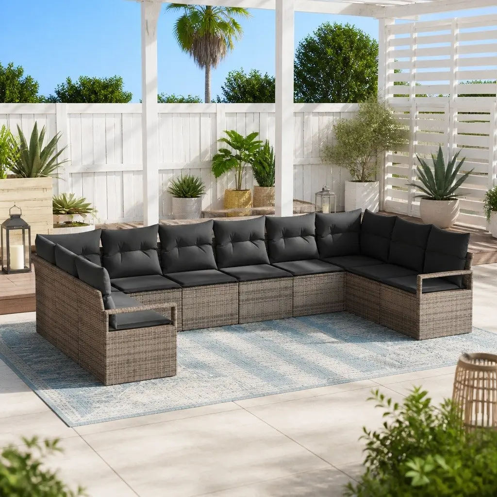 Garden Sofa Set Outdoor Sectional Seating 10 Piece Grey Poly Rattan