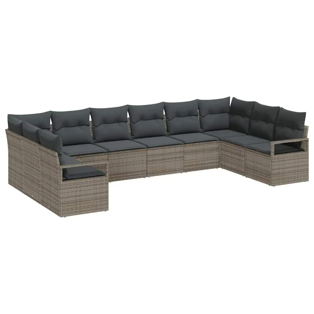 Garden Sofa Set Outdoor Sectional Seating 10 Piece Grey Poly Rattan