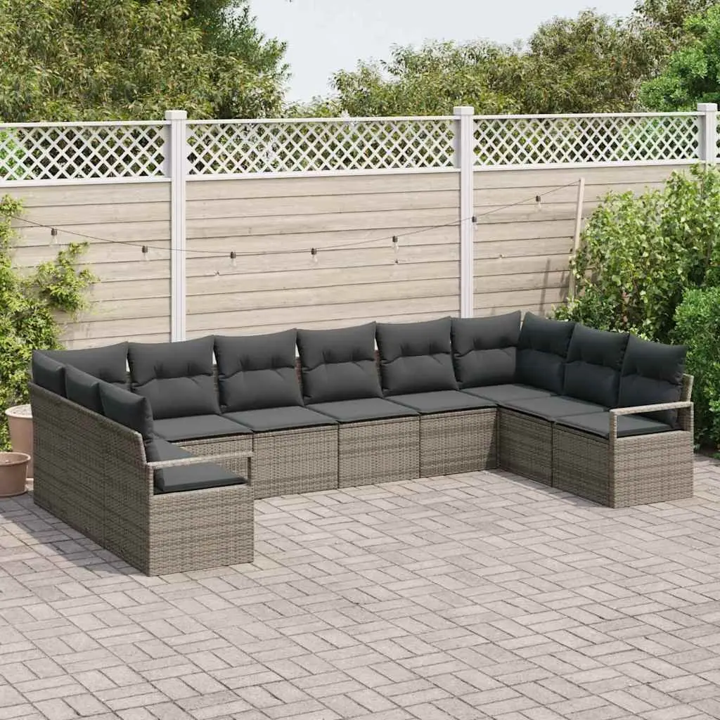 Garden Sofa Set Outdoor Sectional Seating 10 Piece Grey Poly Rattan
