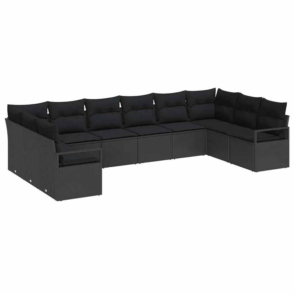 Modular Outdoor Garden Sofa Set 10 Piece Black Poly Rattan Patio Seating