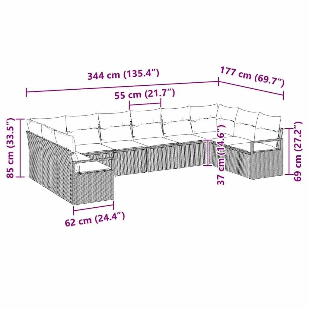 Modular Outdoor Garden Sofa Set 10 Piece Black Poly Rattan Patio Seating