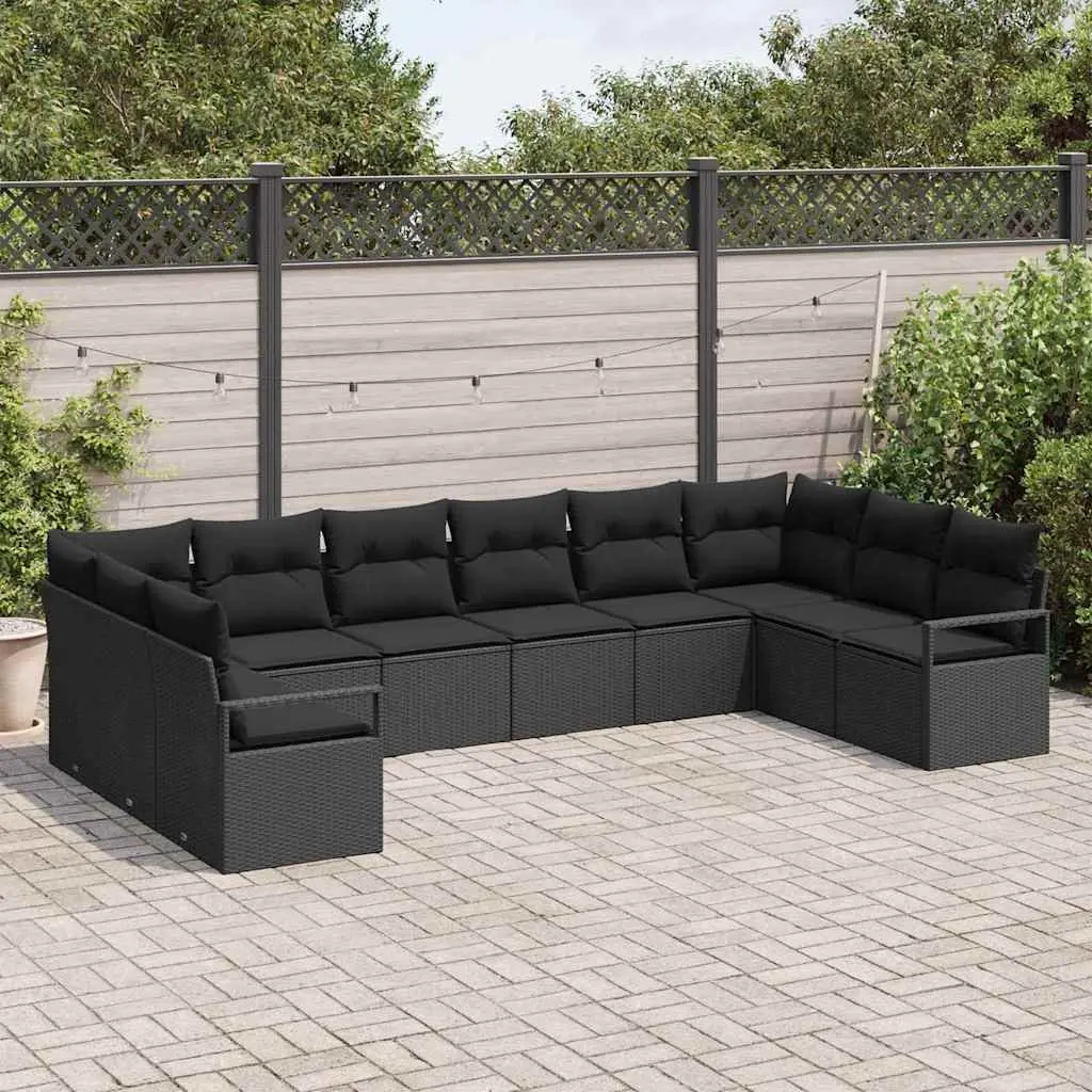 Modular Outdoor Garden Sofa Set 10 Piece Black Poly Rattan Patio Seating