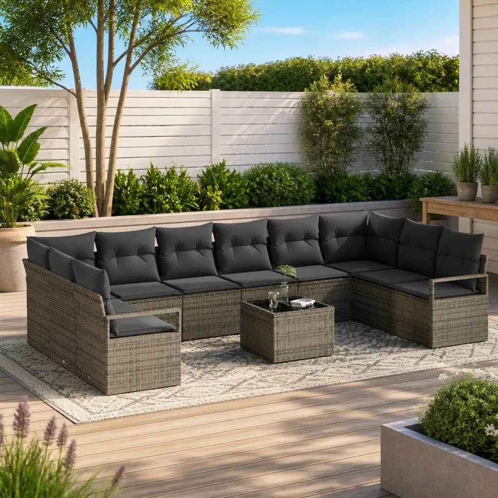 Modular Garden Sofa Set 11 Pieces Outdoor Seating Light Grey Poly Rattan