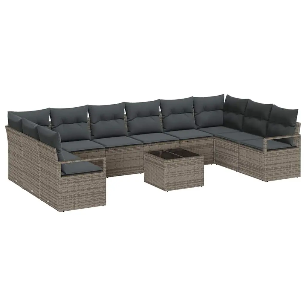 Modular Garden Sofa Set 11 Pieces Outdoor Seating Light Grey Poly Rattan