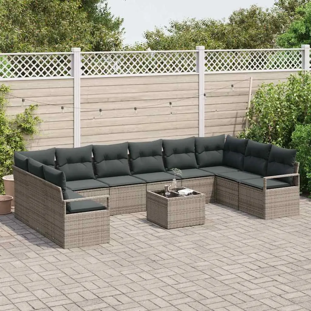 Modular Garden Sofa Set 11 Pieces Outdoor Seating Light Grey Poly Rattan