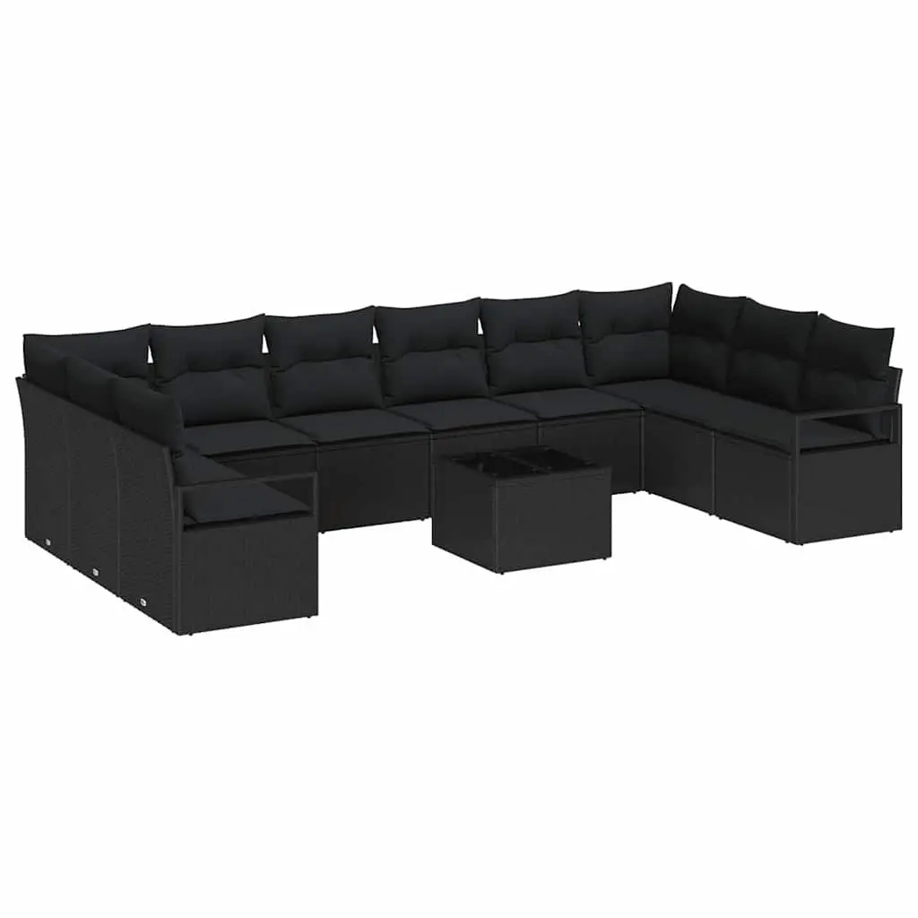 Modular Outdoor Sofa Set 11 Pieces Black Poly Rattan Patio Seating