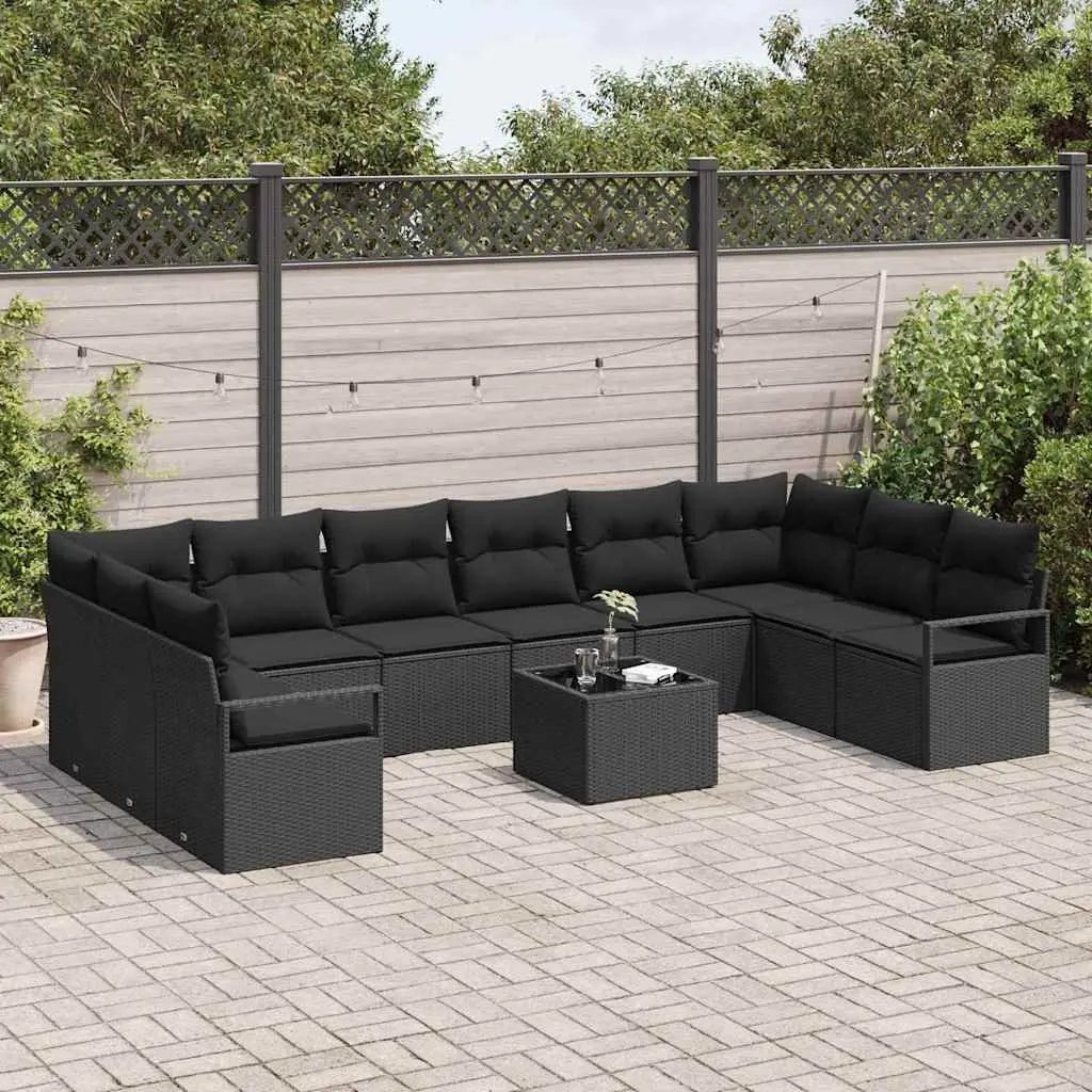 Modular Outdoor Sofa Set 11 Pieces Black Poly Rattan Patio Seating