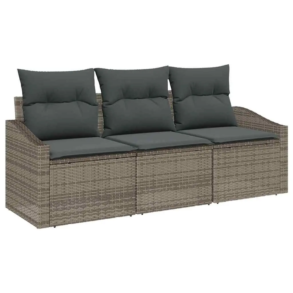 Garden Sofa Set 3 Piece Outdoor Seating Grey Poly Rattan with Cushions