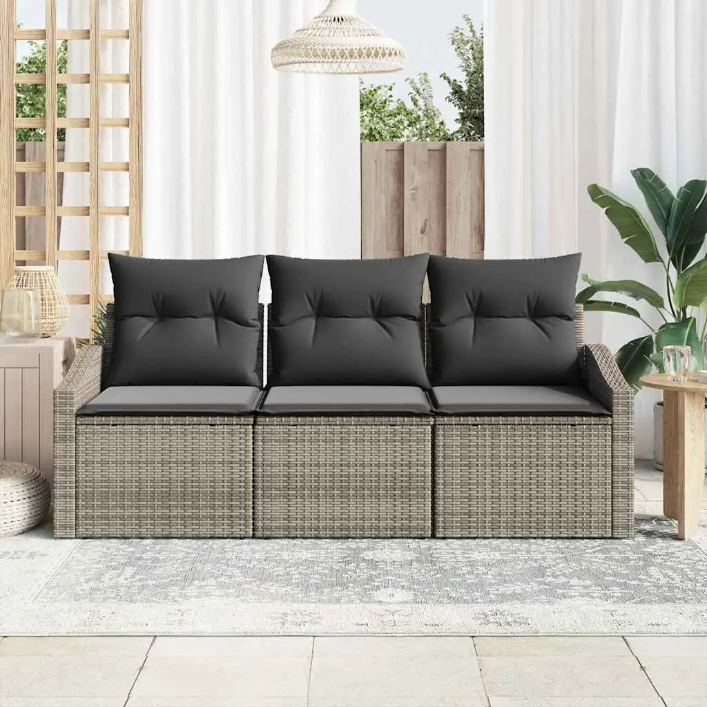 Garden Sofa Set 3 Piece Outdoor Seating Grey Poly Rattan with Cushions