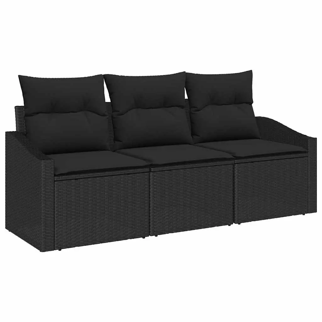 Garden Sofa Set 3 Piece Outdoor Seating Black Poly Rattan with Cushions Patio