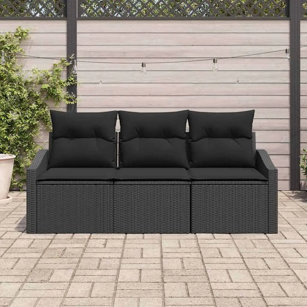Garden Sofa Set 3 Piece Outdoor Seating Black Poly Rattan with Cushions Patio