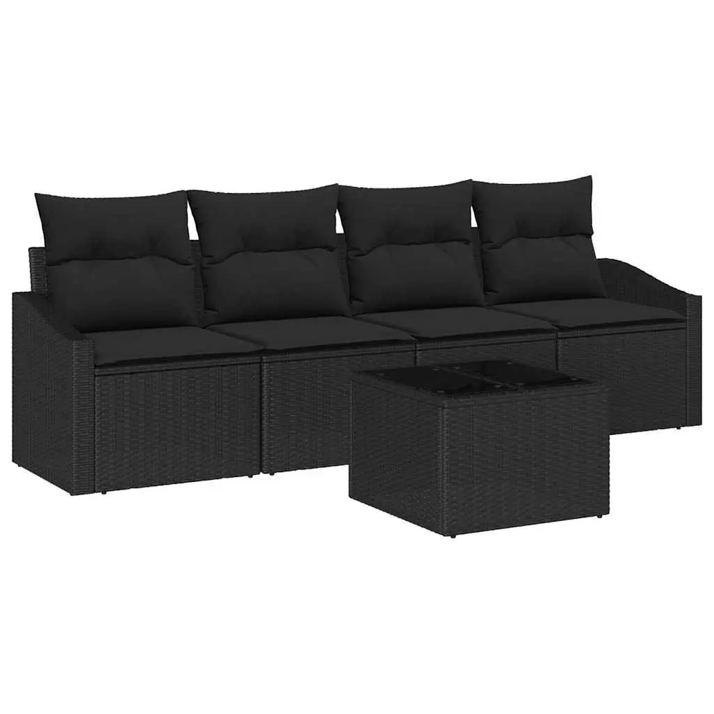 Outdoor Sofa Set 5 Pieces Black Poly Rattan Garden Furniture