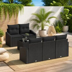 Reliable 6 Piece Black Outdoor Sofa Set with Cushions