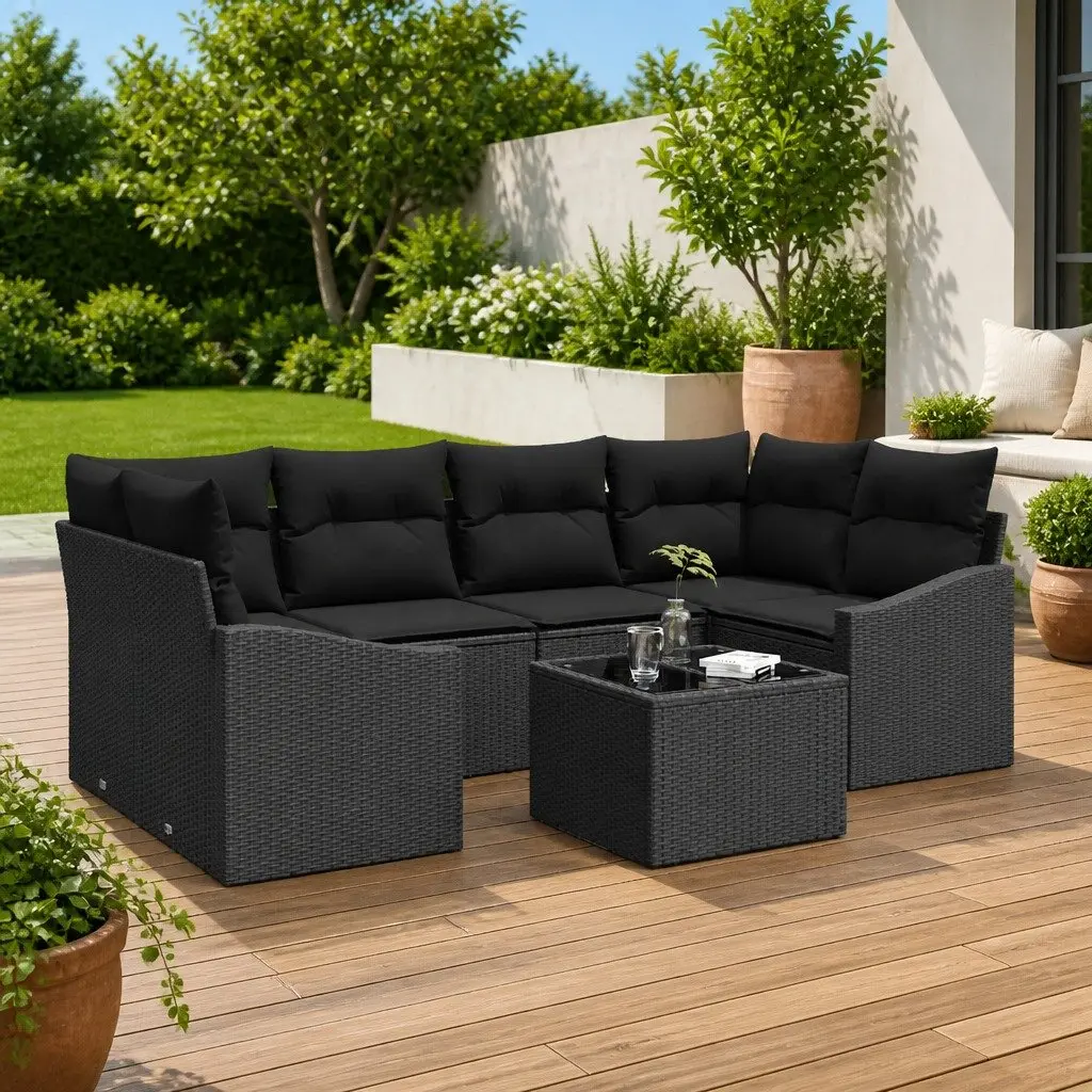 7 Piece Black Rattan Sofa Set