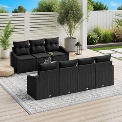 Comfortable Outdoor Sofa Set 8 Pieces Black Rattan