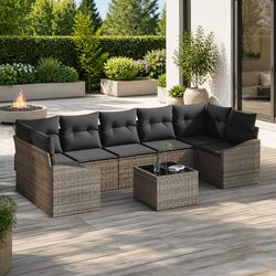 Outdoor Sofa Set 8 Pieces Grey Poly Rattan Garden Furniture with Storage