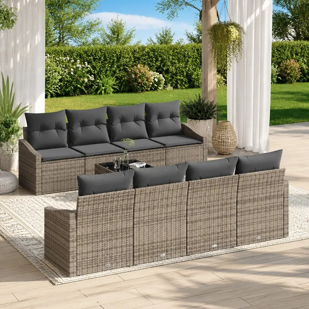 Outdoor Sofa Set 7 Pcs Grey Poly Rattan Garden Seating with Storage Benches