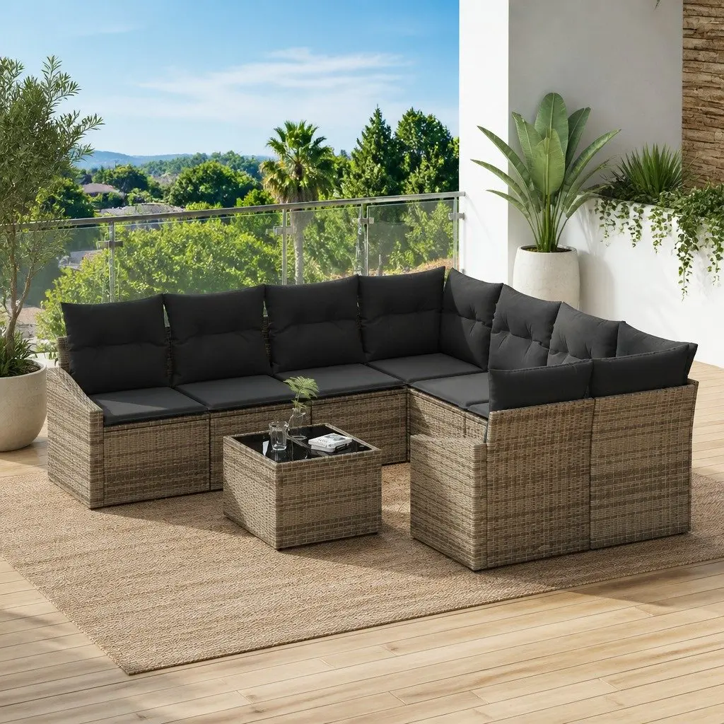 Outdoor Sofa Set Modular Seating 9 Piece Grey Poly Rattan Garden Furniture